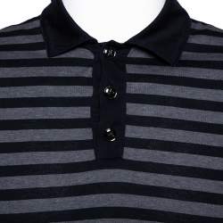 Louis Vuitton Navy Blue & Grey Striped Cotton Polo T-Shirt S
