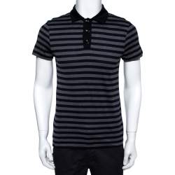 Louis Vuitton Navy Blue & Grey Striped Cotton Polo T-Shirt S