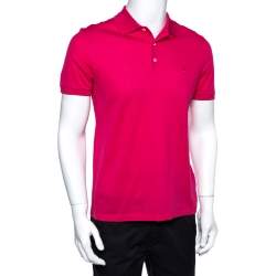 Louis Vuitton Navy Blue and Pink Striped Cotton Knit Polo T-Shirt