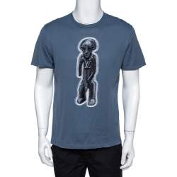 Louis Vuitton Stone Blue Cotton Zulu Statue Crew Neck T-Shirt M