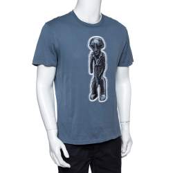 Louis Vuitton Stone Blue Cotton Zulu Statue Crew Neck T-Shirt M