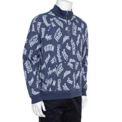 Louis Vuitton Printed Half-Zipped Cotton Sweatshirt Blue. Size Xs