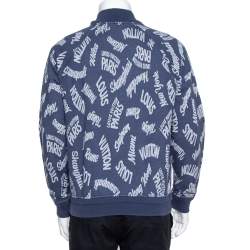 Louis Vuitton Blue Jacquard Cities Half Zip Sweater L