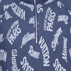 Louis Vuitton Blue Jacquard Cities Half Zip Sweater L