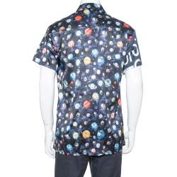 مملوكة مسبقًا Louis Vuitton Navy Blue Split Hawaiian Galaxy Print Silk Shirt XL