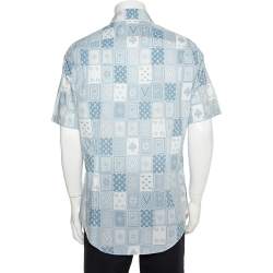 Louis Vuitton Grey & White Monogram Playing Card Printed Cotton Short Sleeve Shirt L