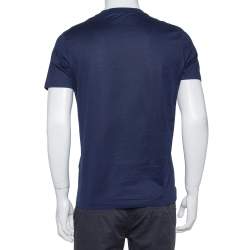 Louis Vuitton Navy Blue Cotton Applique Detail Crewneck T-Shirt S