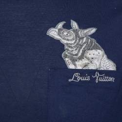 Louis Vuitton Navy Blue Cotton Applique Detail Crewneck T-Shirt S