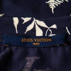 Pre Owned Louis Vuitton Navy Blue Leaf Discharge Printed Cotton Crewneck T-Shirt L