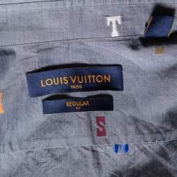 مملوكة مسبقًا Louis Vuitton Grey Cotton Fil Coupé Detail DNA Collared Shirt M