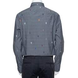 مملوكة مسبقًا Louis Vuitton Grey Cotton Fil Coupé Detail DNA Collared Shirt M