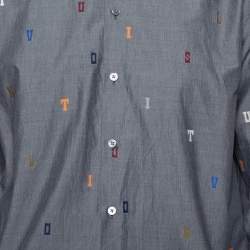 مملوكة مسبقًا Louis Vuitton Grey Cotton Fil Coupé Detail DNA Collared Shirt M