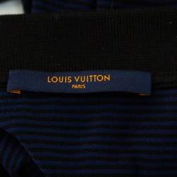 Pre Owned تي شيرت بولو لوي فيتون بيكيه رصاصي وأزرق نمط مخطط مقاس وسط (ميديوم)