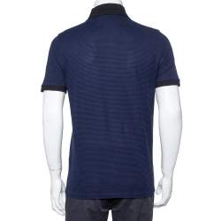 Pre Owned تي شيرت بول و لوي فيتون بيكيه رصاصي وأزرق نمط مخطط مقاس وسط (ميديوم)