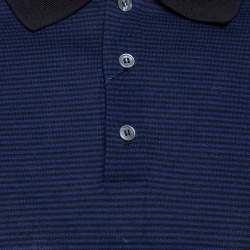 Pre Owned تي شيرت بولو لوي فيتون بيكيه رصاصي وأزرق نمط مخطط مقاس وسط (ميديوم)