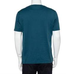 Pre Owned تي شيرت لوي فيتون رقبة مستديرة جيب دامييه قطن أزرق مخضر مقاس كبير