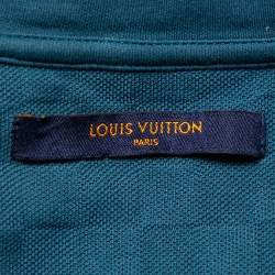 Pre Owned تي شيرت لوي فيتون رقبة مستديرة جيب دامييه قطن أزرق مخضر مقاس كبير