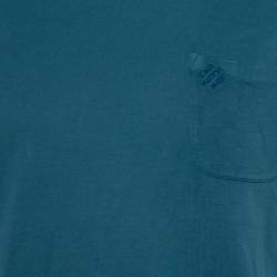 Pre Owned تي شيرت لوي فيتون رقبة مستديرة جيب دامييه قطن أزرق مخضر مقاس كبير