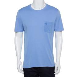 Louis Vuitton Navy Blue Leaf Discharge Printed Cotton Crewneck T-Shirt L