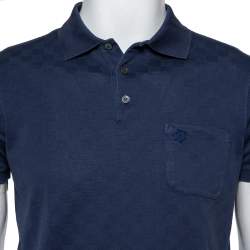Louis Vuitton Navy Blue Cotton Knit Polo T-Shirt M