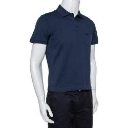 Louis Vuitton Navy Blue Cotton Knit Polo T-Shirt M