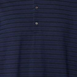  Louis Vuitton Navy Blue Striped Cotton Pique Polo T-Shirt 4L