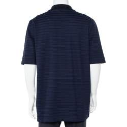  Louis Vuitton Navy Blue Striped Cotton Pique Polo T-Shirt 4L