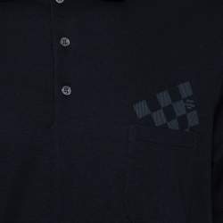 Pre Owned تي شيرت لوي فيتون بولو قطن أسود مطبوع جيب دامييه مقاس كبير جدًا جدًا - إكس إكس لارج 