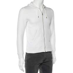 Pre Owned Louis Vuitton White Cotton Knit Zip up Hood Jacket XS