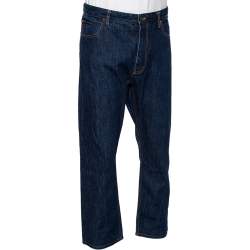 Louis Vuitton Indigo Denim Leather Tab Detail Regular Jeans XXL