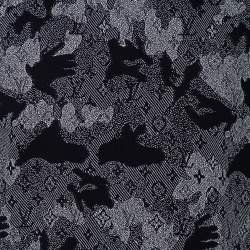 Pre Owned تي شيرت لوي فيتون قطن كامو أزرق كحلي برقبة جاكار مستديرة مقاس كبير جدًا - لإكس لارج