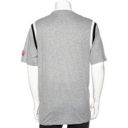 مملوكة مسبقًا تي شيرت لوي فيتون رقبة مستديرة تفاصيل تضليع مغاير قطن رمادي مقاس كبير جدا جدا