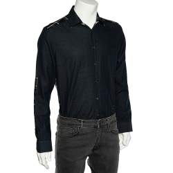 Pre Owned Louis Vuitton Black Cotton & Checkered Paneled Button Front Shirt S