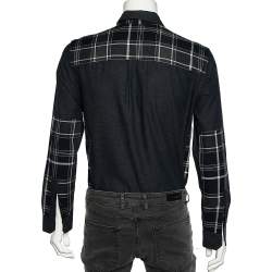 Pre Owned Louis Vuitton Black Cotton & Checkered Paneled Button Front Shirt S