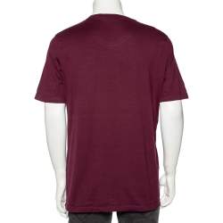 Pre Owned تي شيرت لوي فيتون قطن عنابي بأكمام قصيرة مطرز شعار الماركة مقاس كبير جدًا جدًا - إكس إكس لارج 