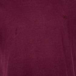 Pre Owned تي شيرت لوي فيتون قطن عنابي بأكمام قصيرة مطرز شعار الماركة مقاس كبير جدًا جدًا - إكس إكس لارج 