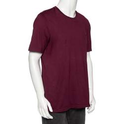 Pre Owned تي شيرت لوي فيتون قطن عنابي بأكمام قصيرة مطرز شعار الماركة مقاس كبير جدًا جدًا - إكس إكس لارج 