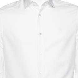Louis Vuitton White Cotton Logo Embroidered Button Front Shirt M