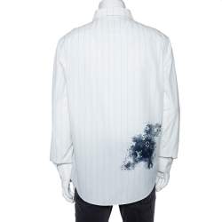 Pre Owned Louis Vuitton Off-White Striped Monogram Spray Print Detailed Regular Fit Shirt XXL 