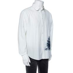 Pre Owned Louis Vuitton Off-White Striped Monogram Spray Print Detailed Regular Fit Shirt XXL 