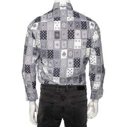 Pre Owned Louis Vuitton Navy Blue LV Monogram Cards Print Cotton Regular Fit Shirt XS