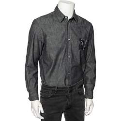 Pre Owned Louis Vuitton Charcoal Grey Lightweight Denim Button Front Shirt M