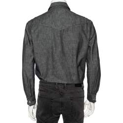 Pre Owned Louis Vuitton Charcoal Grey Lightweight Denim Button Front Shirt M