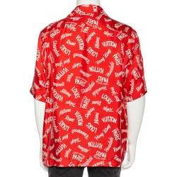 Pre Owned Louis Vuitton Red City Logo Printed Silk Hawaiian Shirt XXL