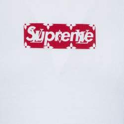 Louis Vuitton X Supreme White Logo Printed Cotton Short Sleeve T-Shirt S