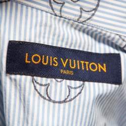 Louis Vuitton Blue Striped Logo Monogram Cotton Button Front Shirt XS