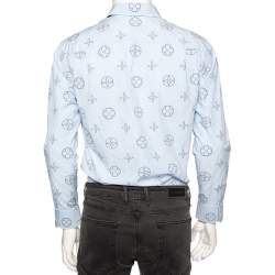 Louis Vuitton Blue Striped Logo Monogram Cotton Button Front Shirt XS