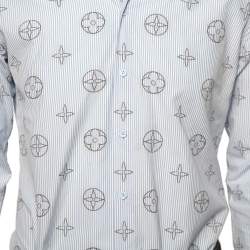 Louis Vuitton Blue Striped Logo Monogram Cotton Button Front Shirt XS
