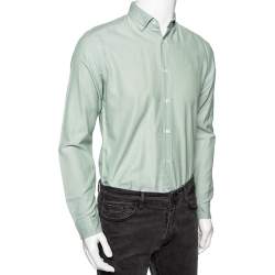 Pre Owned Louis Vuitton Light Green Cotton Logo Embroidered Button Front Shirt M 