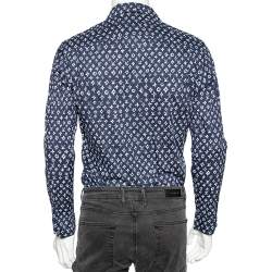 Pre Owned قميص لوي فيتون أزرار أمامية قطن طباعة شعار أزرق انديغو مقاس صغير